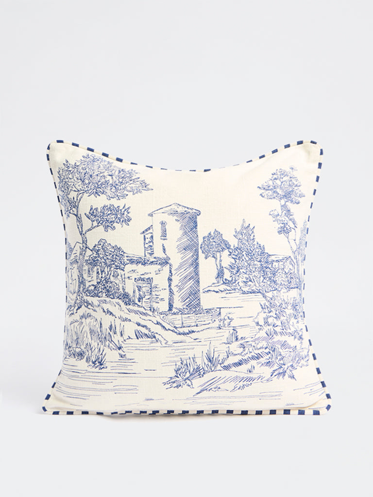 Westside Home Blue Toile-Printed Cushion Cover