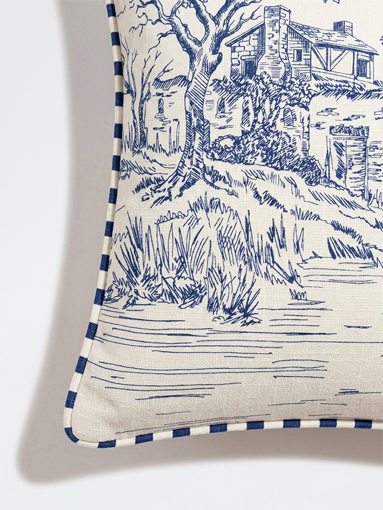 Westside Home Blue Toile-Printed Cushion Cover