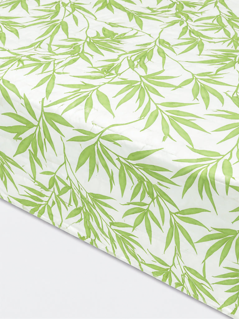 Westside Home Green Bamboo Leaf Printed Double Bed Sheet Set