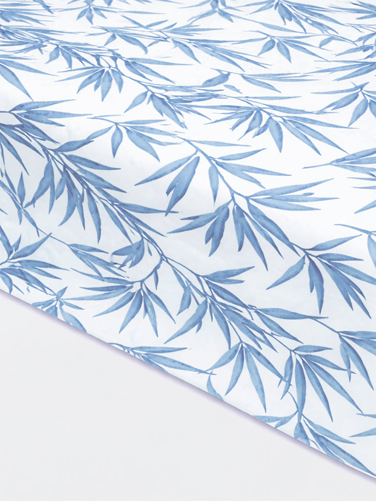 Westside Home Blue Bamboo Leaf Printed Queen Bed Sheet Set