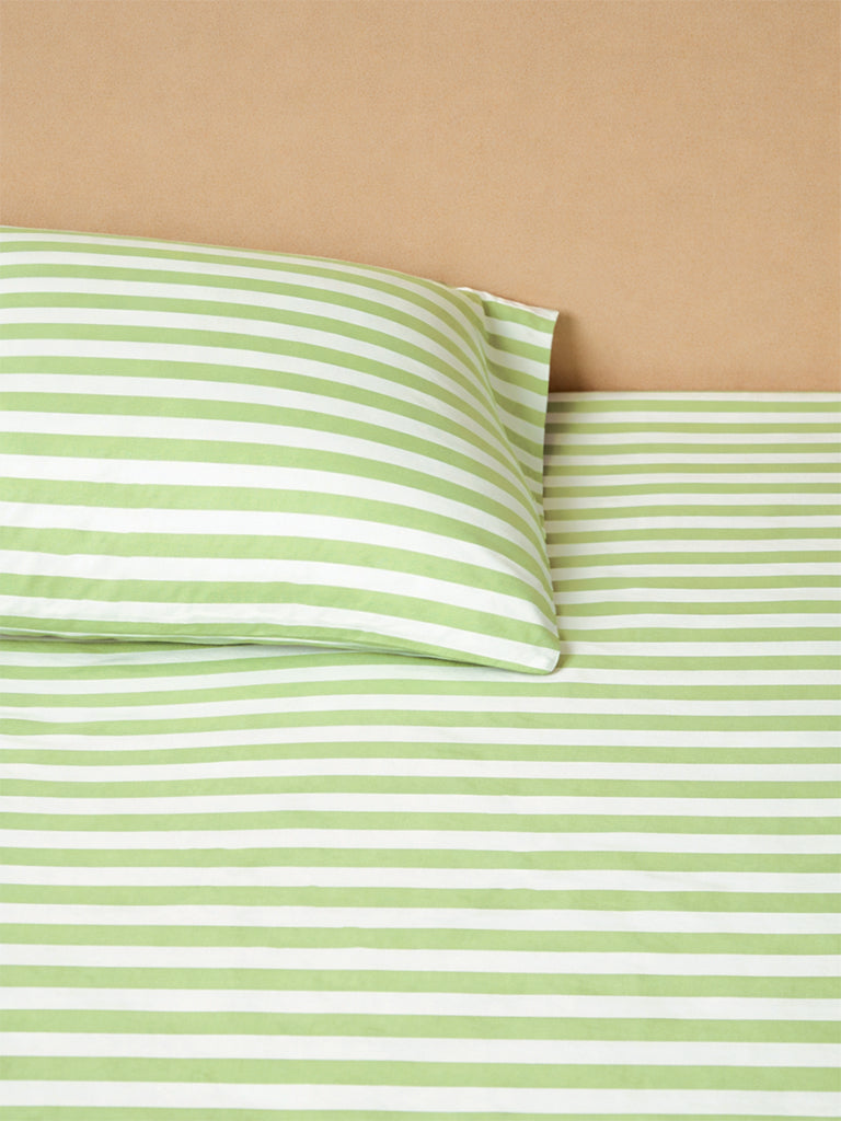Westside Home Green Striped Double Bed Sheet Set