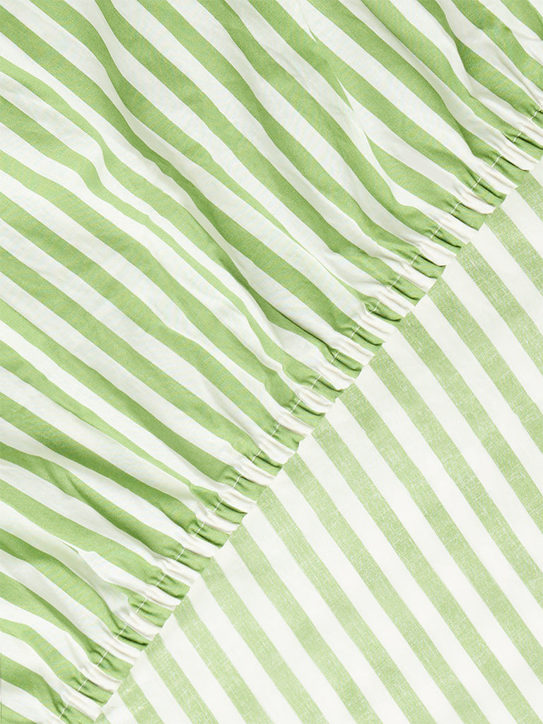 Westside Home Green Striped Double Bed Sheet Set