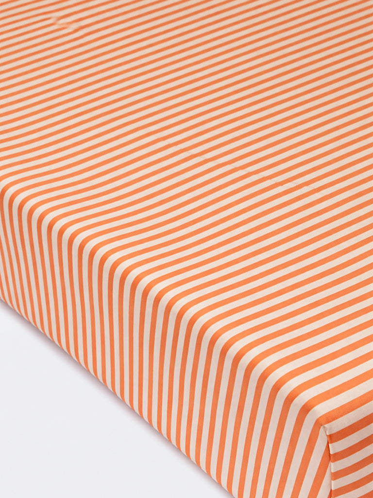 Westside Home Orange Stripe Printed Queen Bed Sheet Set