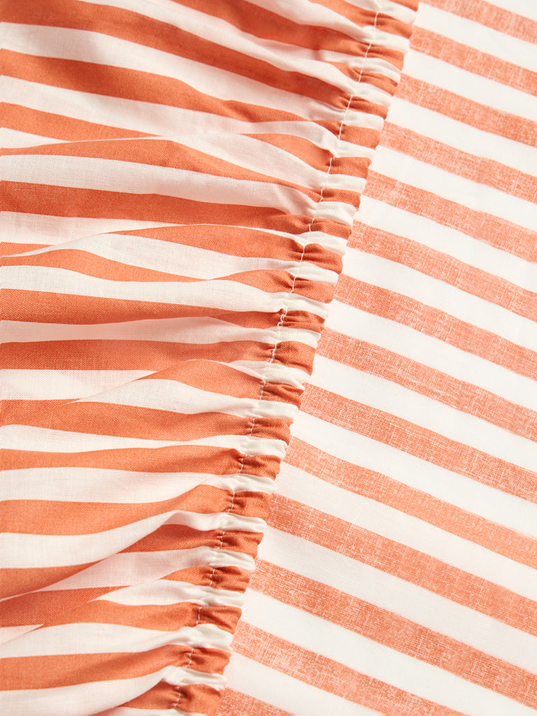 Westside Home Orange Stripe Printed Queen Bed Sheet Set