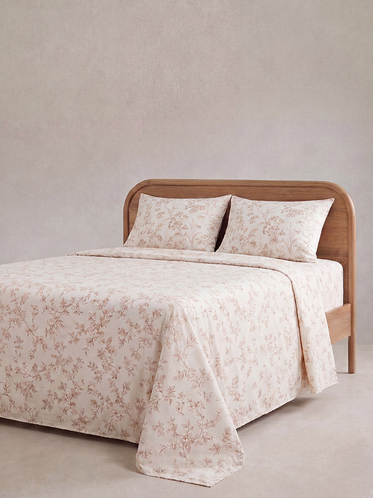 Westside Home Brown Foliage Printed King Bed Sheet Set