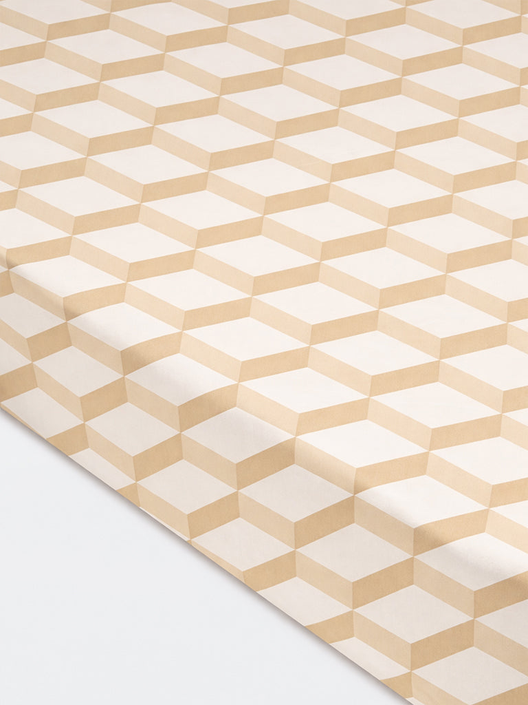 Westside Home Beige Rhombus Printed Fitted Queen Bed Sheet Set