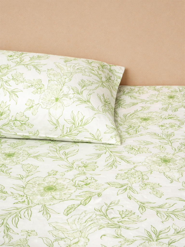 Westside Home Green Floral Pattern Double Bed Sheet Set