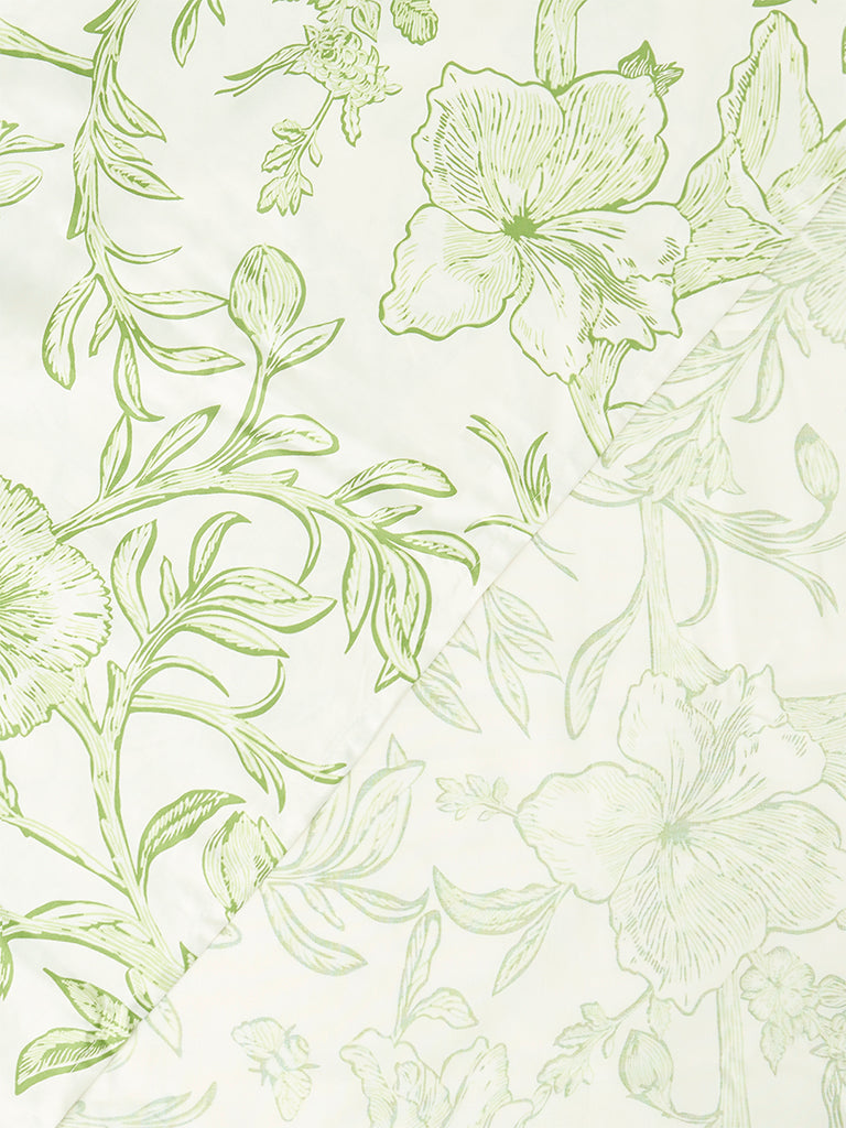 Westside Home Green Floral Pattern Double Bed Sheet Set