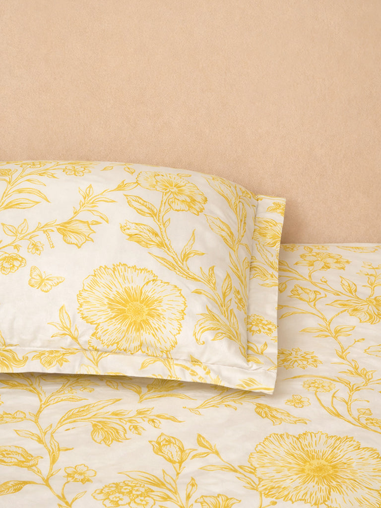 Westside Home Yellow Floral Printed King Bed Sheet Set