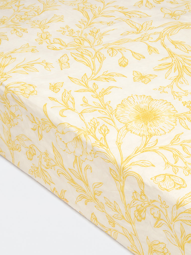 Westside Home Yellow Floral Printed King Bed Sheet Set