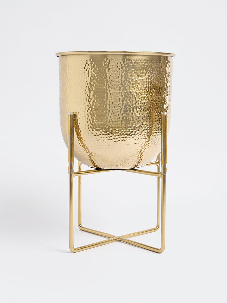 Westside Home Gold Hammered Textured Planter with Stand - Large