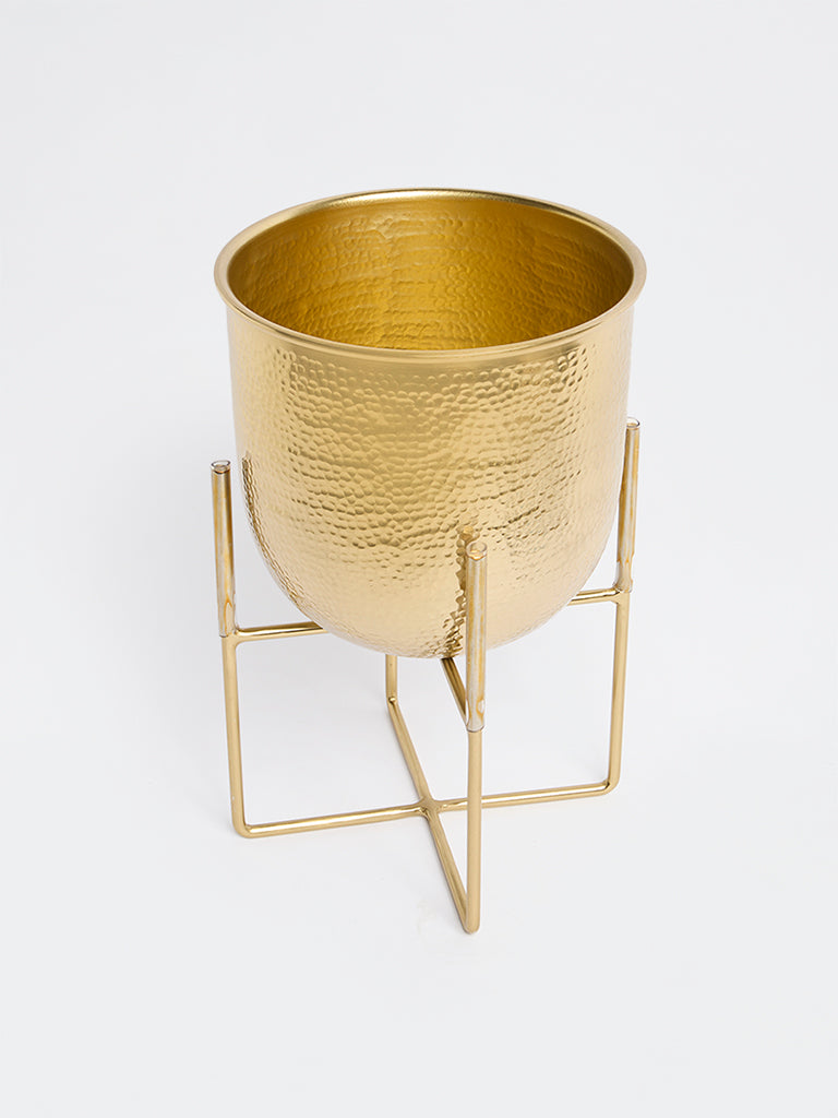 Westside Home Gold Hammered Textured Planter with Stand - Large