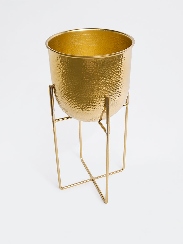 Westside Home Gold Hammered Textured Planter with Stand - Small