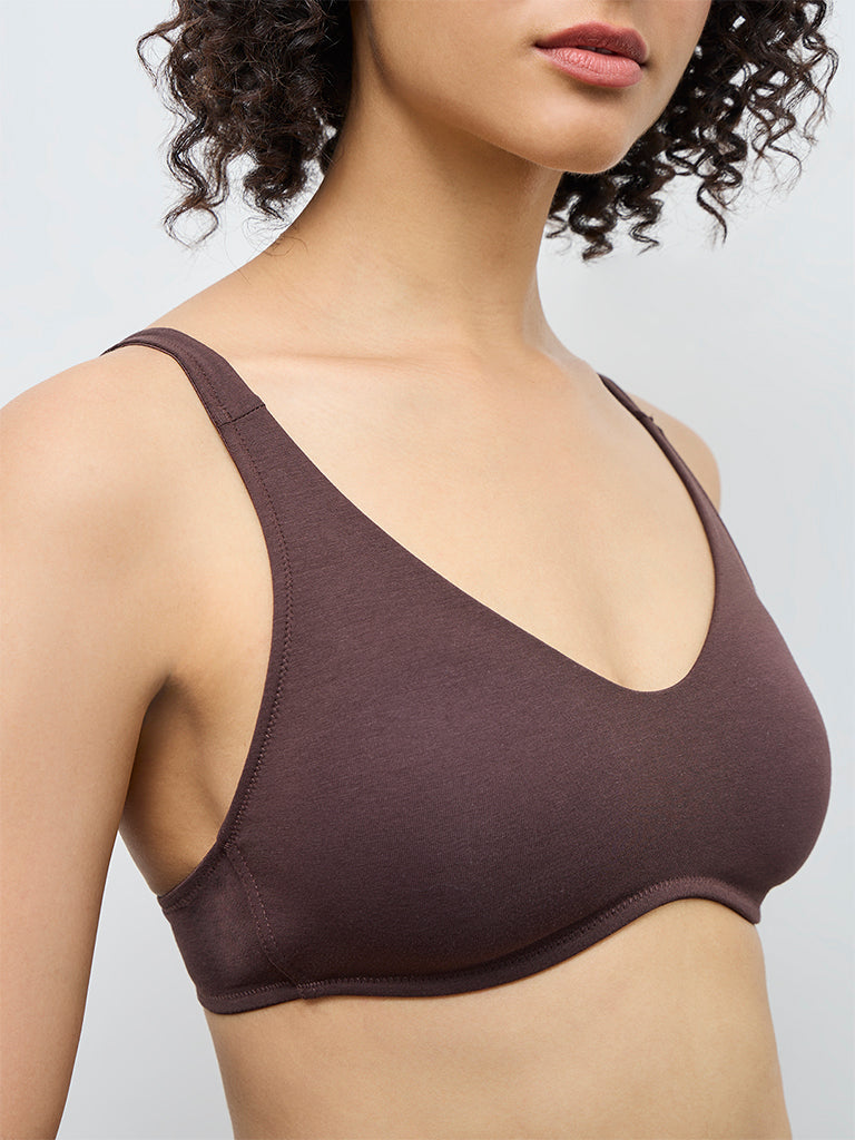 Wunderlove Dark Brown Cotton-Blend Padded Bra