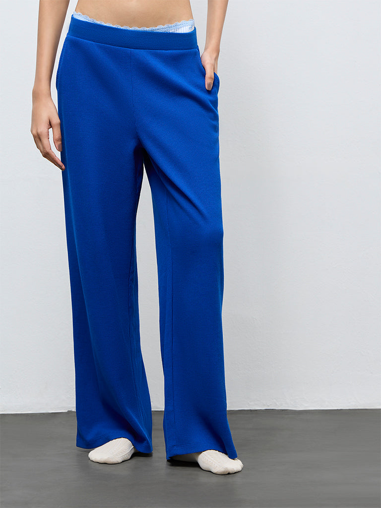 Superstar Blue Waffle-Textured High-Rise Pants