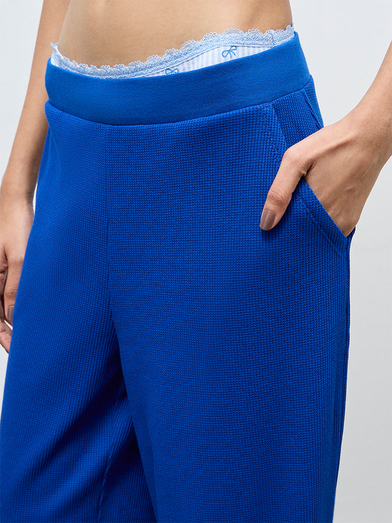 Superstar Blue Waffle-Textured High-Rise Pants
