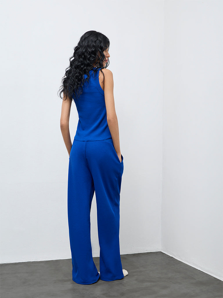 Superstar Blue Waffle-Textured High-Rise Pants