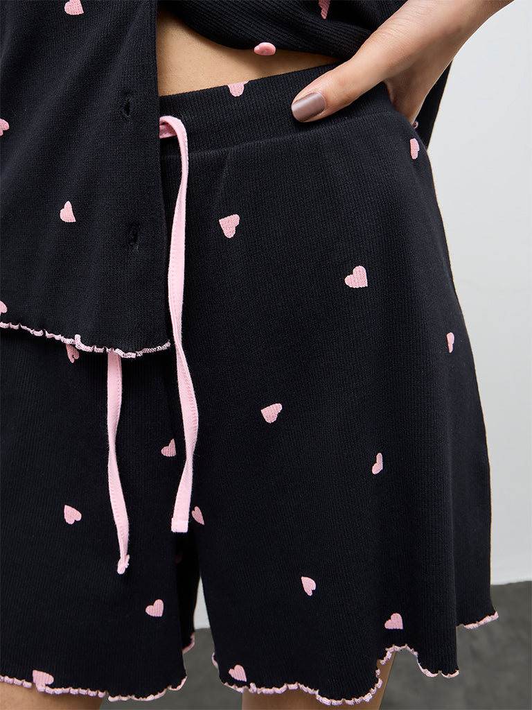 Superstar Black Printed High-Rise Cotton-Blend Shorts