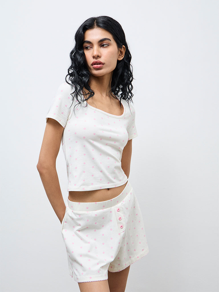 Superstar Off-White Polka Dot Cotton-Blend Top