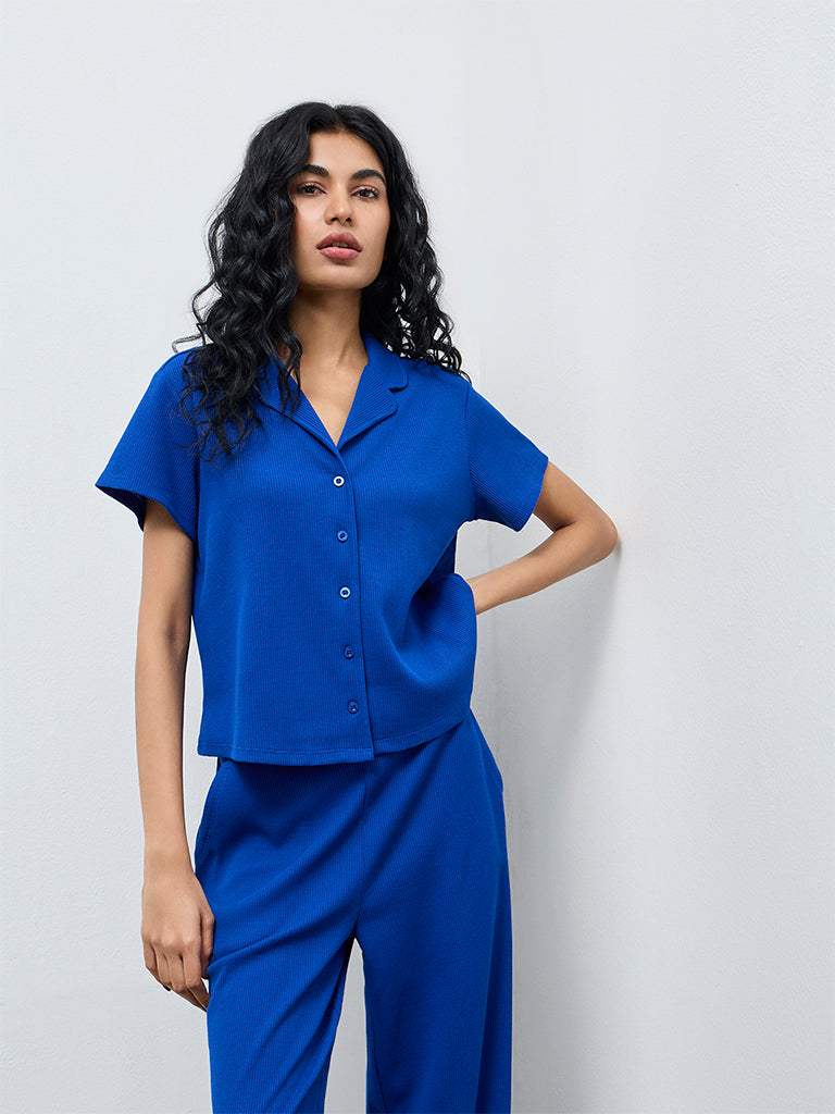 Superstar Blue Waffle-Textured Shirt