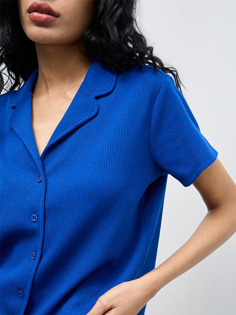 Superstar Blue Waffle-Textured Shirt