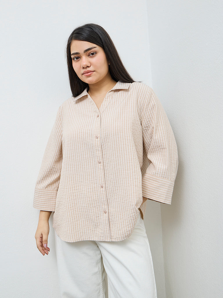 Gia Beige Striped Shirt