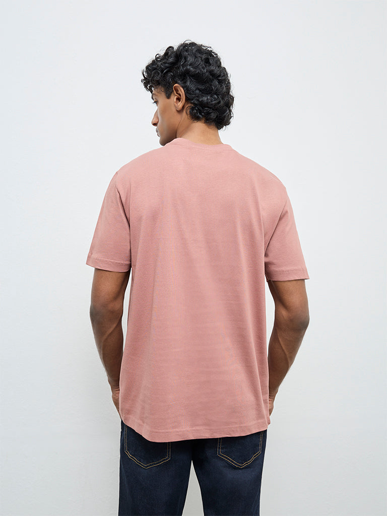 WES Casuals Dusty Pink Solid Relaxed-Fit Cotton T-Shirt