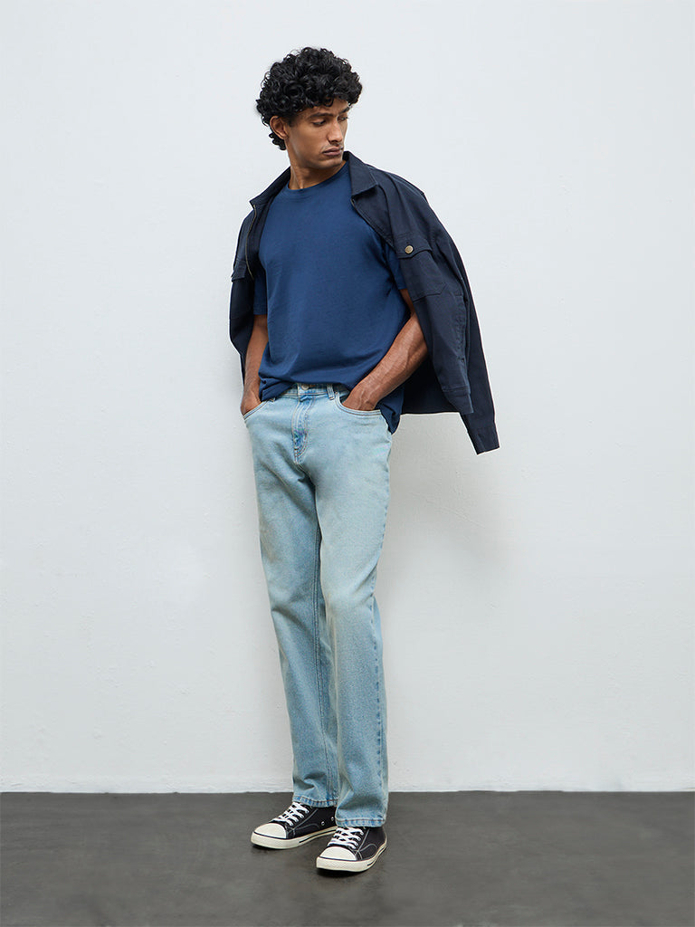 WES Casuals Navy Slim-Fit Cotton T-Shirt