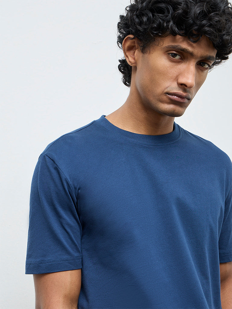 WES Casuals Navy Slim-Fit Cotton T-Shirt