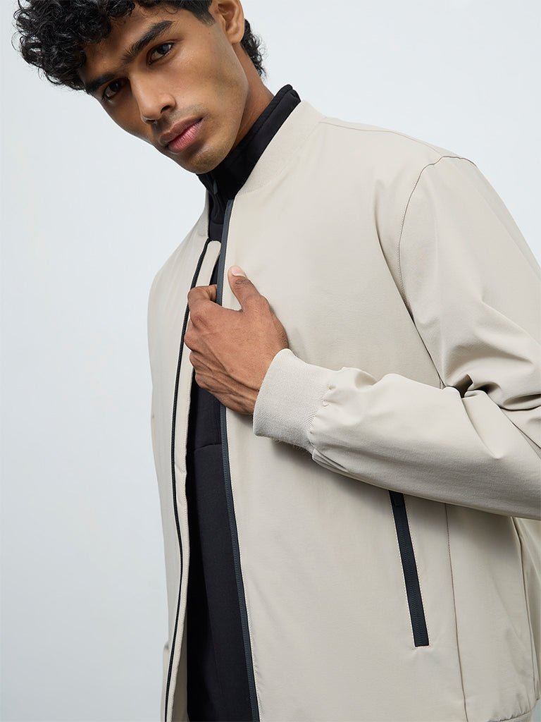 Nuoflexx Light Beige Relaxed-Fit Bomber Jacket