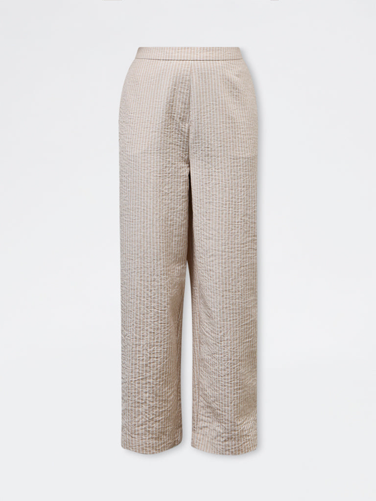 Gia Beige Striped High-Rise Trousers