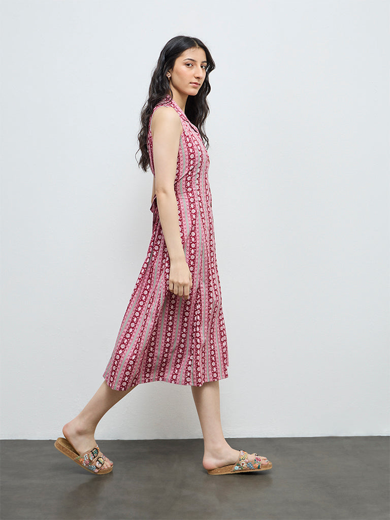 Bombay Paisley Red Floral Printed Cotton Shirt Dress