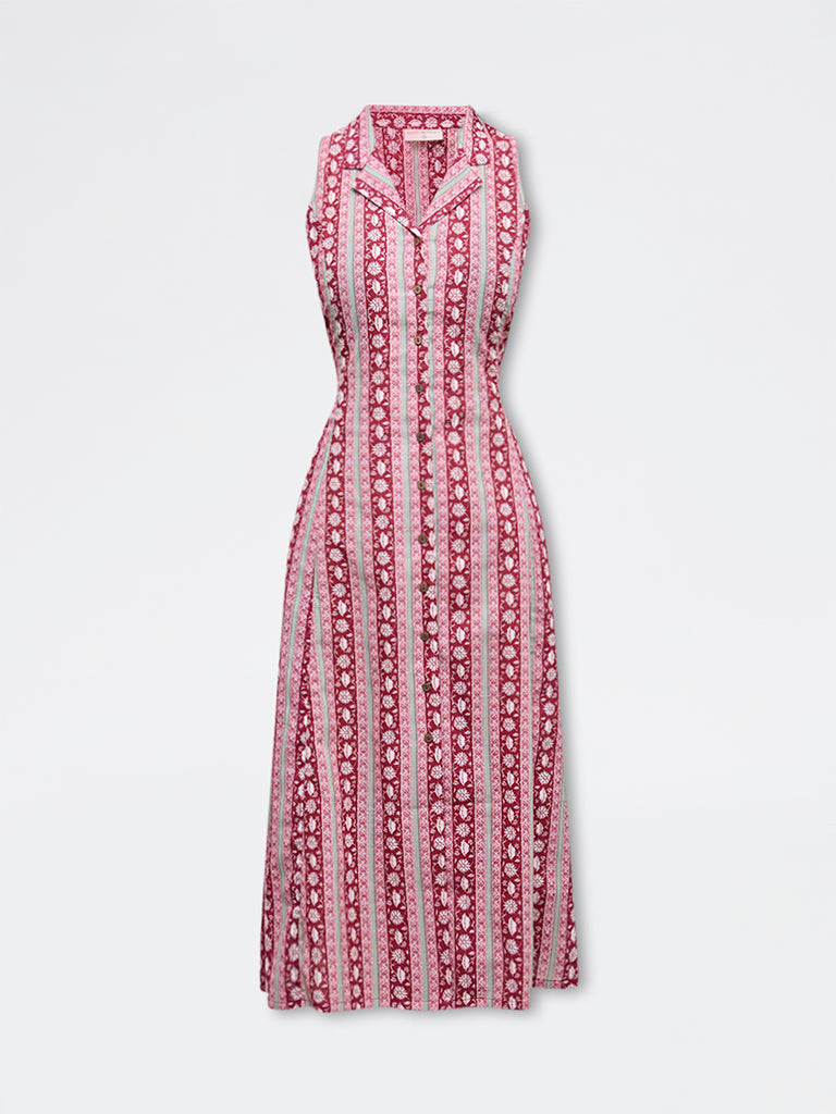 Bombay Paisley Red Floral Printed Cotton Shirt Dress