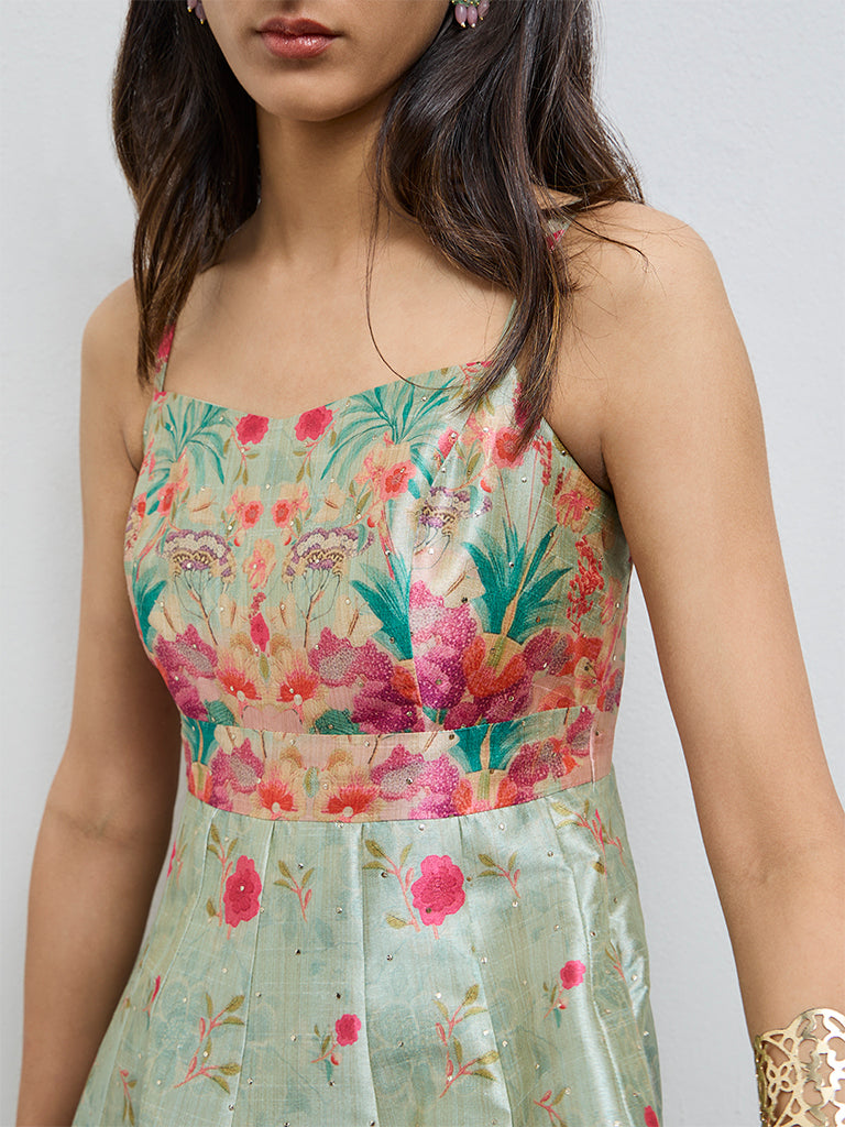 Buy Vark Green Floral Pattern A-Line Dress from Westside