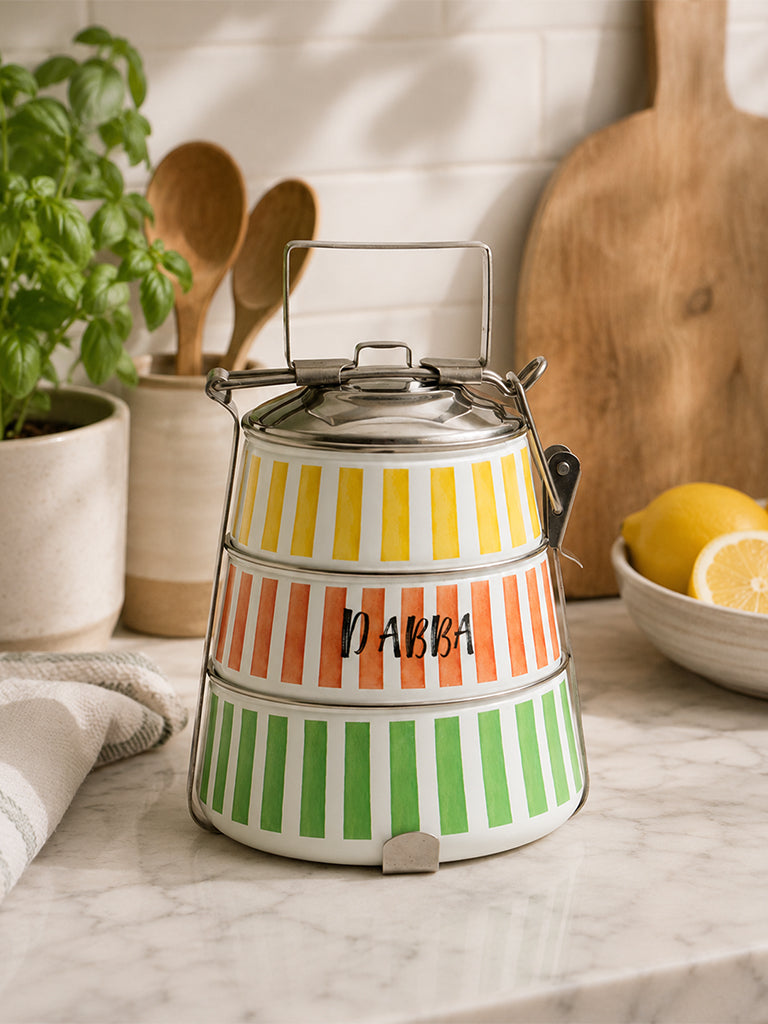 Westside Home Multicolour Striped 3 Tier Lunch Box