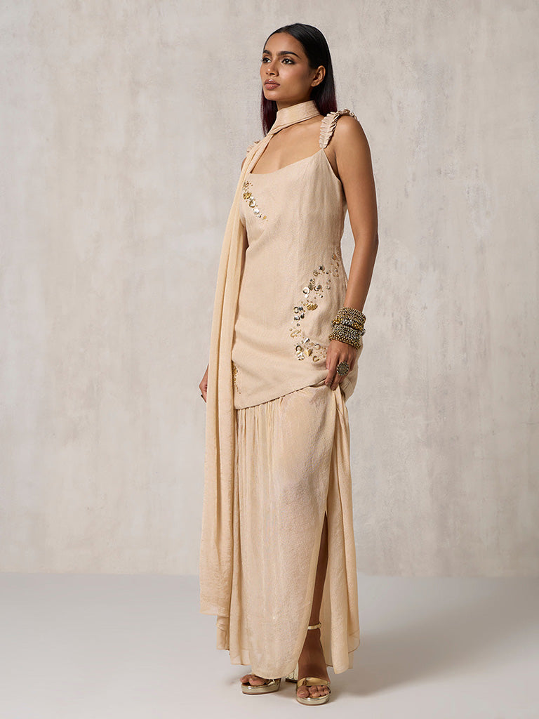 Sheer Gold Dress with Dupatta