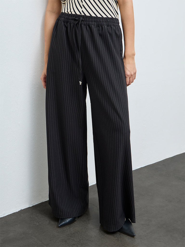 Wardrobe Black Striped High-Rise Cotton-Blend Pants