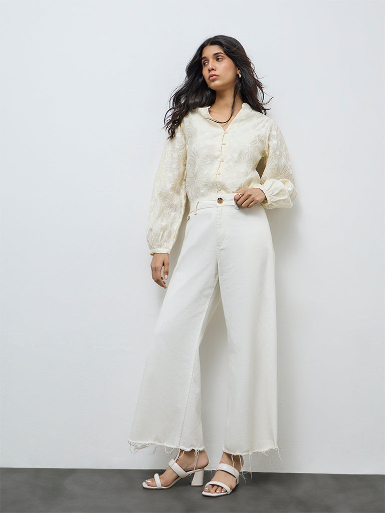 LOV Cream Floral Embroidered Blouse