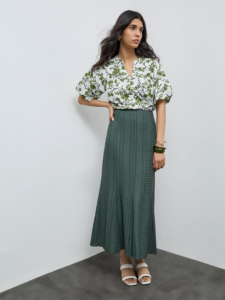 LOV Off-White Foliage Printed Cotton Blouse