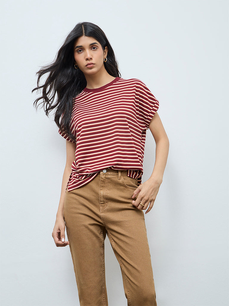 LOV Burgundy Striped T-Shirt
