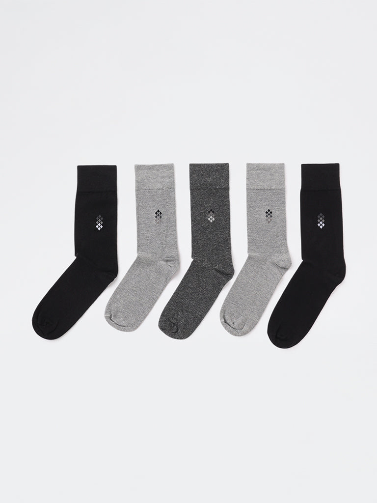 WES Lounge Grey Cotton-Blend Full Length Socks - Pack of 5