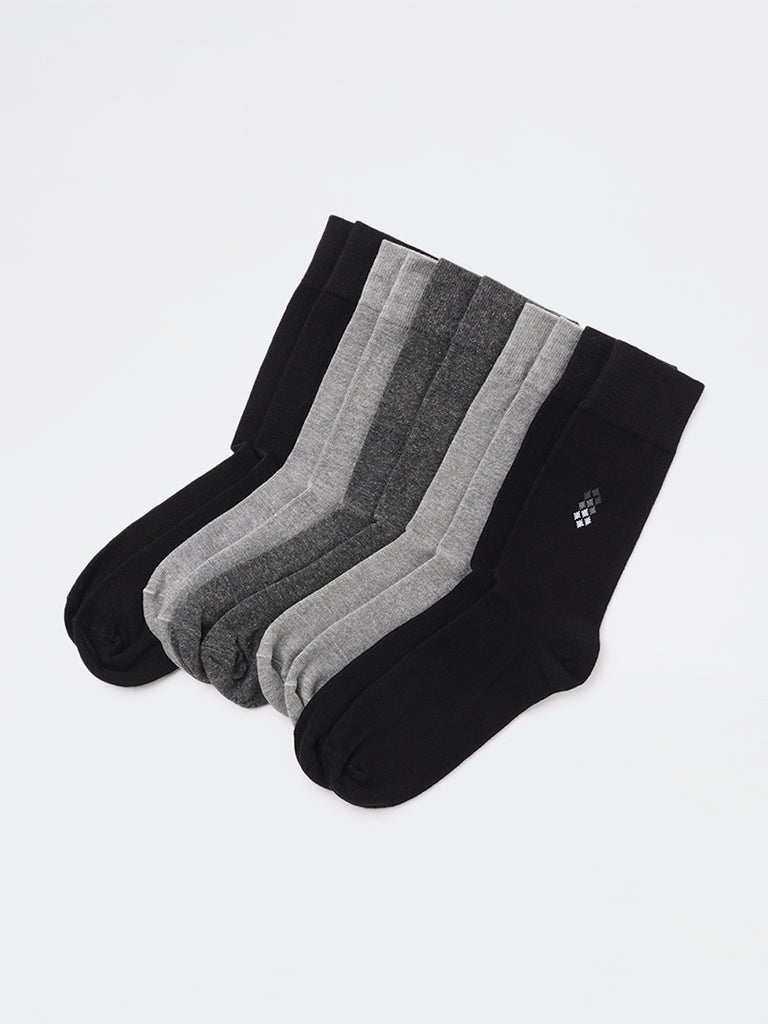 WES Lounge Grey Cotton-Blend Full Length Socks - Pack of 5