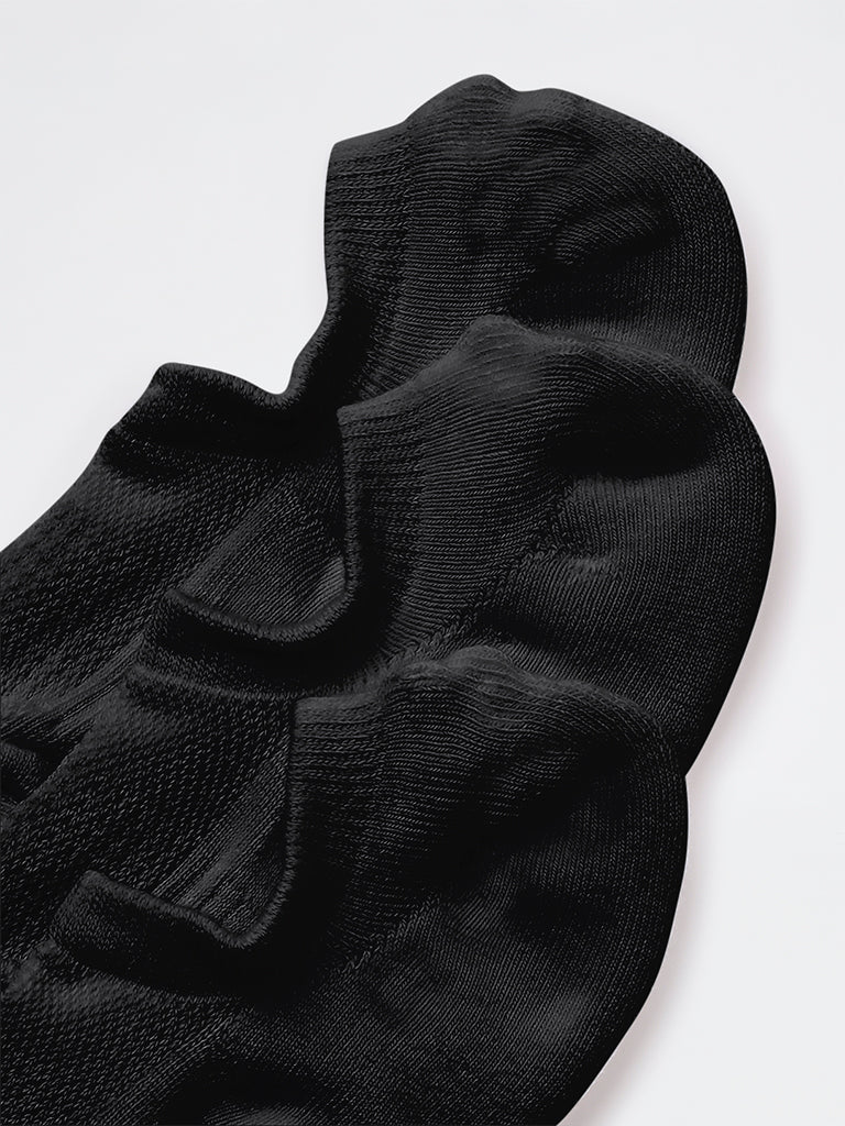 WES Lounge Black Textured Cotton-Blend Socks - Pack of 3