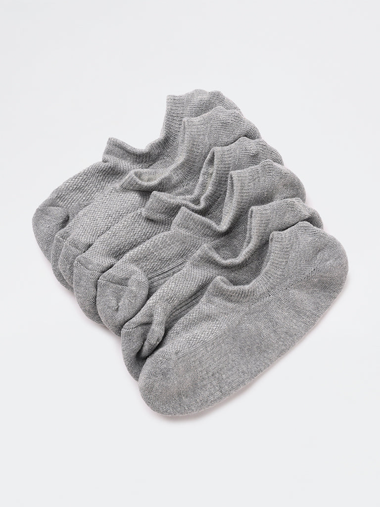 WES Lounge Grey Textured Cotton-Blend Socks - Pack of 3