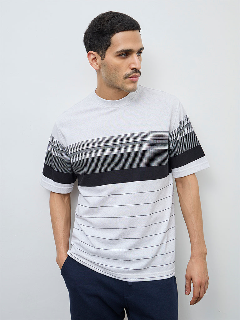 WES Lounge Navy Striped Relaxed-Fit Cotton-Blend T-Shirt