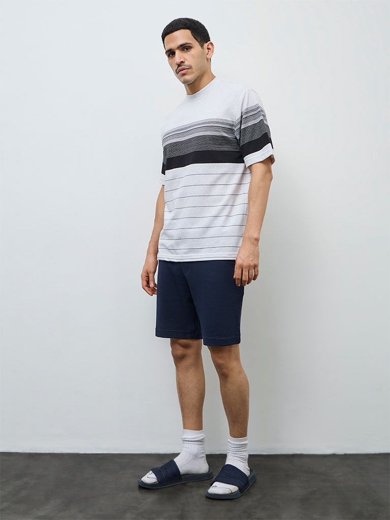 WES Lounge Navy Striped Relaxed-Fit Cotton-Blend T-Shirt
