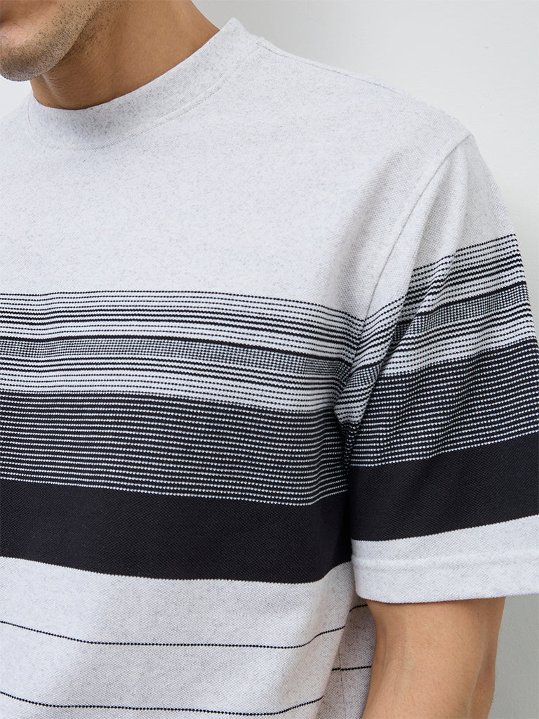WES Lounge Navy Striped Relaxed-Fit Cotton-Blend T-Shirt