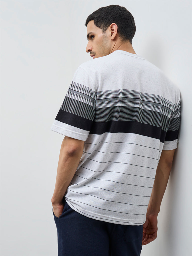 WES Lounge Navy Striped Relaxed-Fit Cotton-Blend T-Shirt