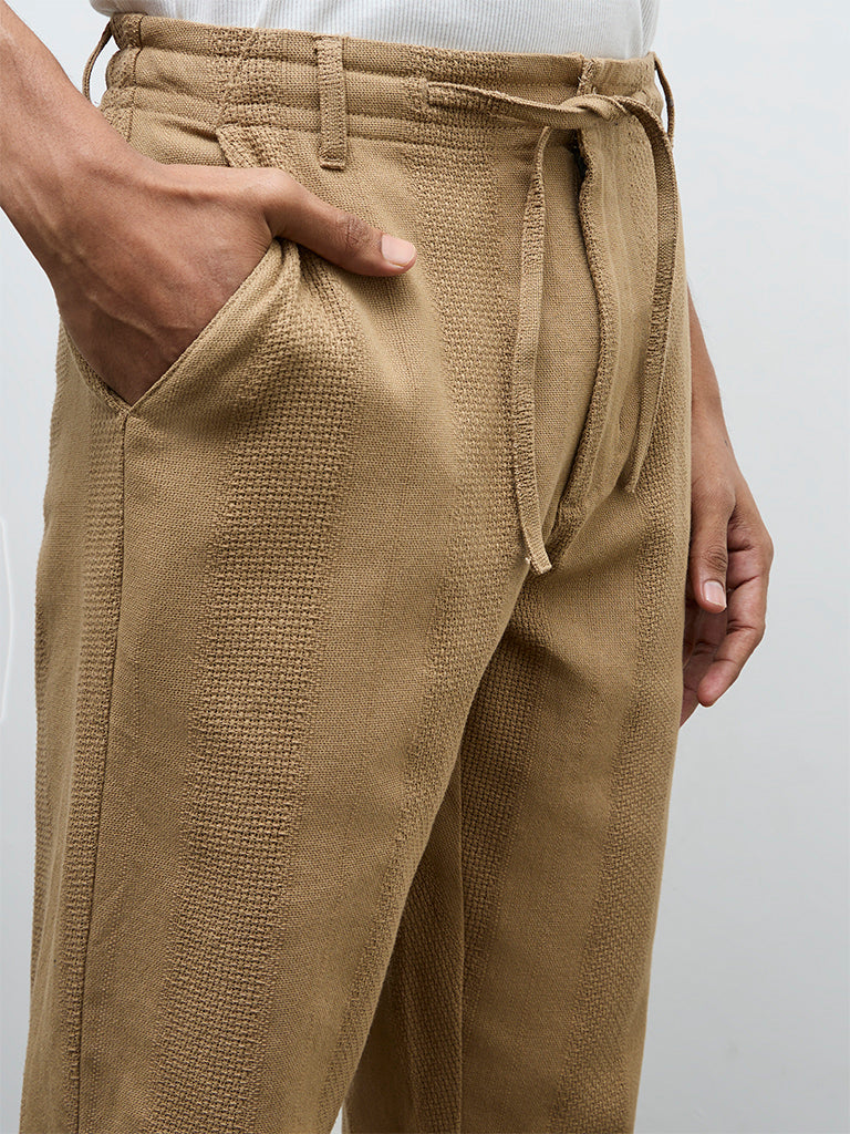 ETA Taupe Textured Relaxed-Fit Mid-Rise Cotton Chinos