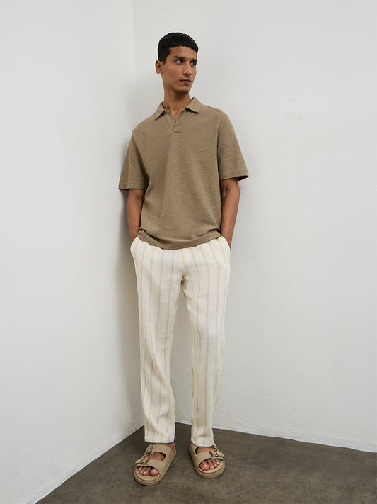 ETA White Striped Relaxed-Fit Mid-Rise Cotton Chinos